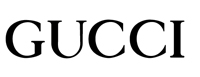 The image displays a logo with the word 'GUCCI' prominently featured, set against a grey background.